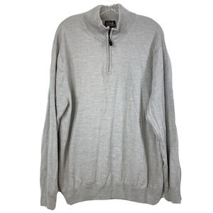 Jos. A Bank Sweater Mens Sz XXL Gray Merino Wool 1/4 Zip‎ Pullover Lightweight